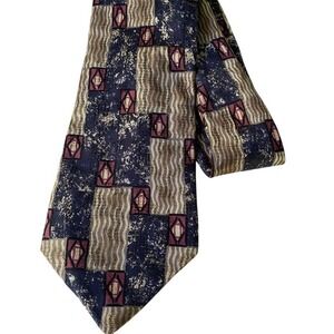 VTG Parliament House London Navy Men's Geometric Silk Necktie Preowned Vintage